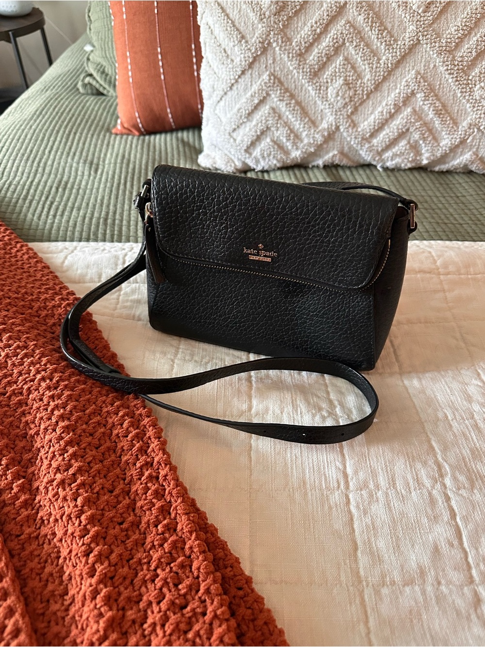 kate spade Black Pebbled Leather Flap Crossbody